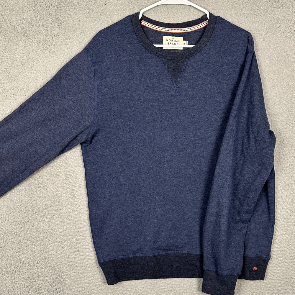 The Normal Brand Sweatshirt Mens Medium Crewneck Navy Blue V-Stitch Pullover EUC